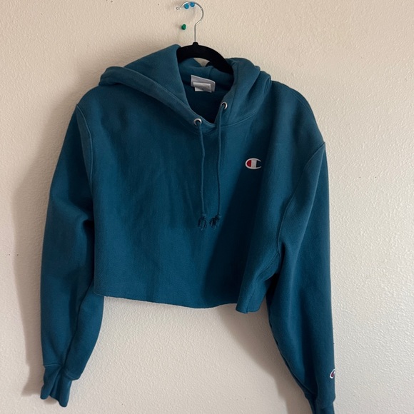 Champion Sweaters - Champion Women's Teal Cropped Hoodie